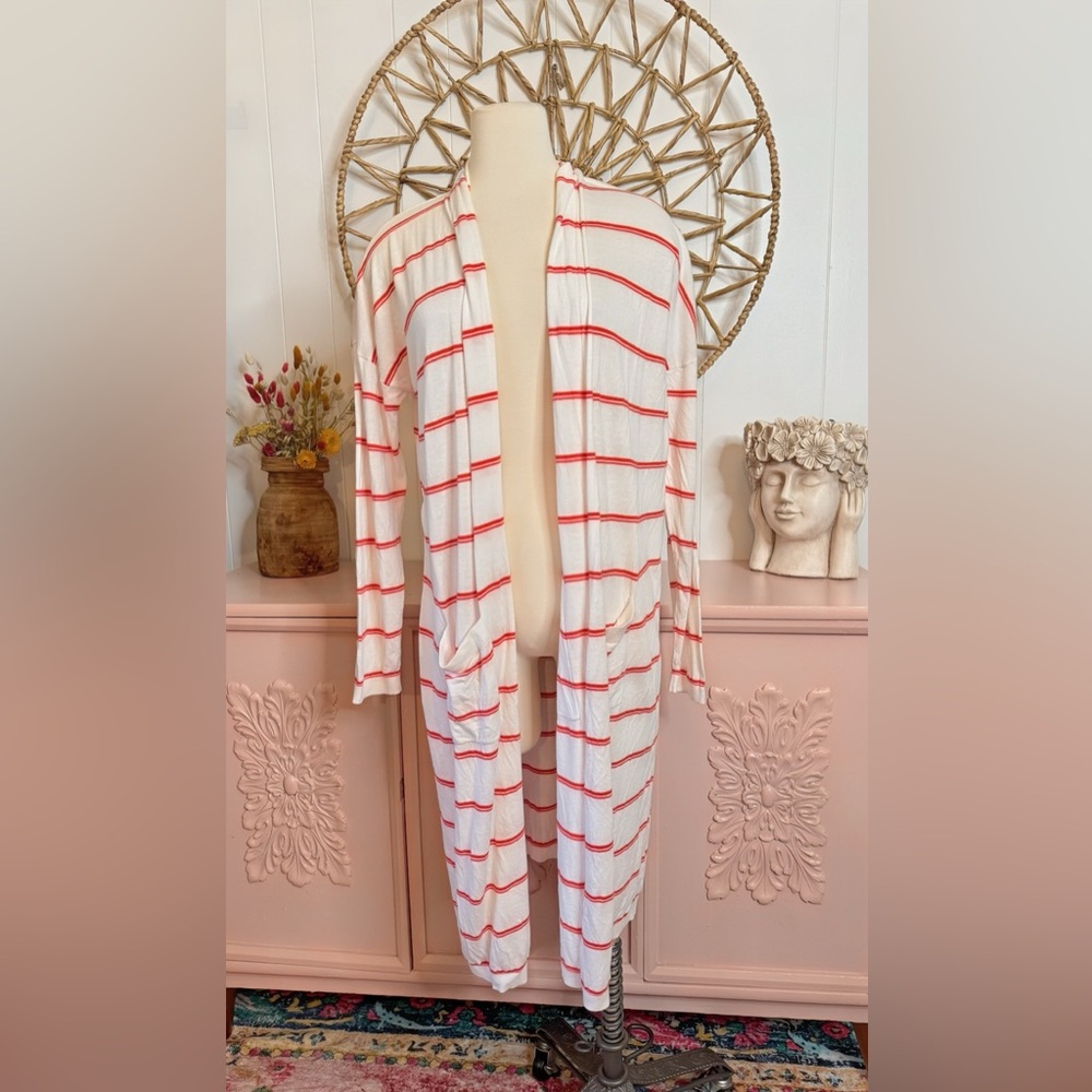 CAbi White and Orange Striped Cardigan